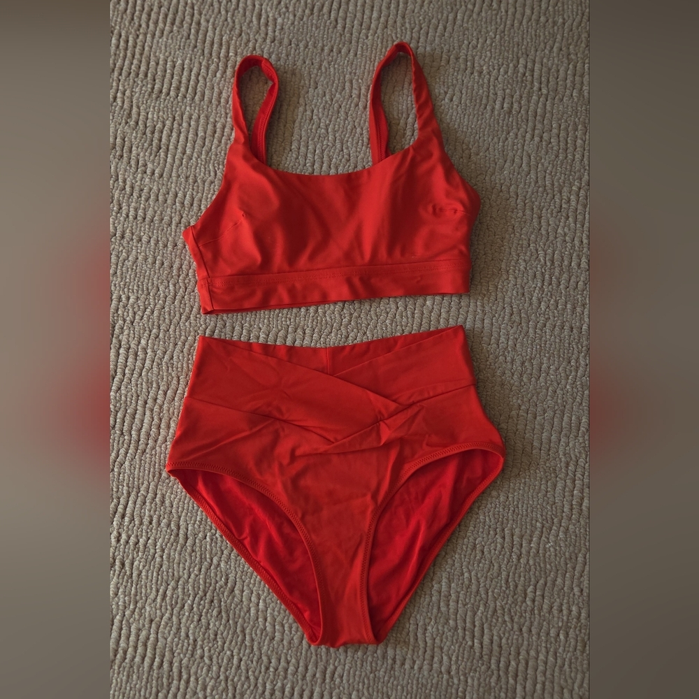Aerie Size S High Crisscross Waisted Full Coverage Bottom & Scoop Swim Top -Set